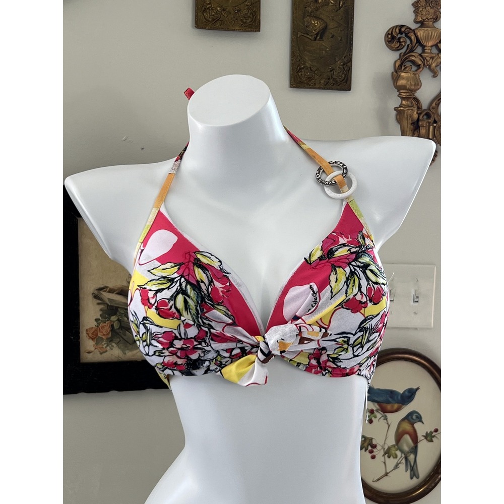 Save the Queen Vintage Y2K Italian Floral Fruit Print Halter Bikini Top L